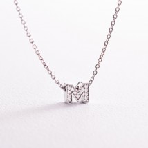 Silver necklace with the letter "M" with cubic zirconia 1103 M Onix 45
