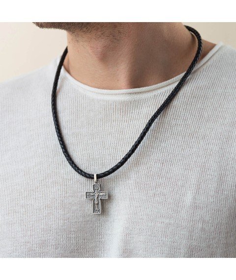 Срібний православний хрестик з чорнінням "Розп'яття. Божа Матір" Втілення". П'ять святителів" 13437 Онікс