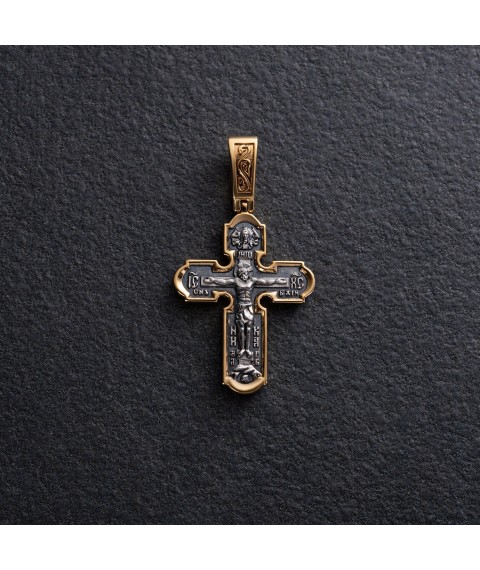 Серебряный крестик с чернением и позолотой 132855 Онікс