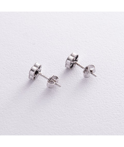 Earrings - studs "Clover" with onyx mini (white gold) s08414 Onyx
