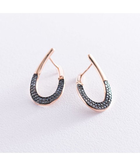 Gold earrings with black cubic zirconia s07033 Onyx