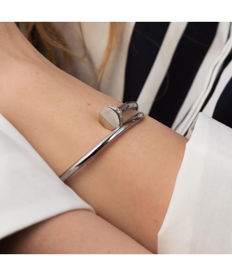 Silver bracelet "Nail" with cubic zirconia 804 Onyx