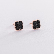 Gold stud earrings "Clover" (black cubic zirconia) s07328 Onyx