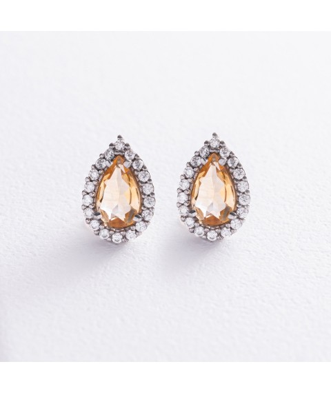 Silver earrings - studs "Droplets" with citrine and cubic zirconia GS-02-011-5410 Onyx