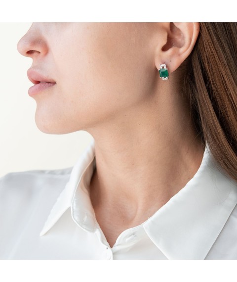 Silver earrings with chrysoprase and cubic zirconia 121369 Onyx