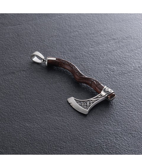 Silver pendant "Axe" with wood 7046top Onyx