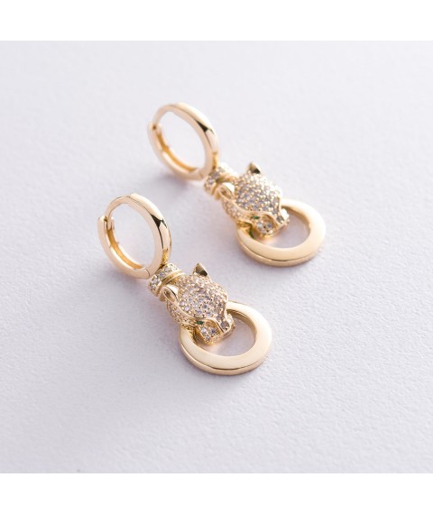 Earrings "Panther" in yellow gold (cubic zirconia) s04988 Onyx