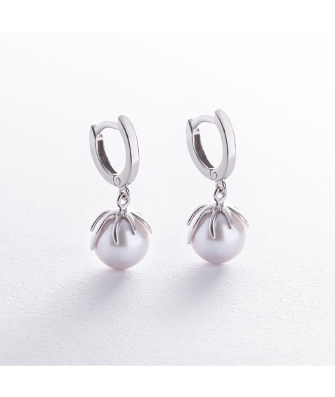 Earrings in white gold (cult. fresh pearls) s08585 Onyx