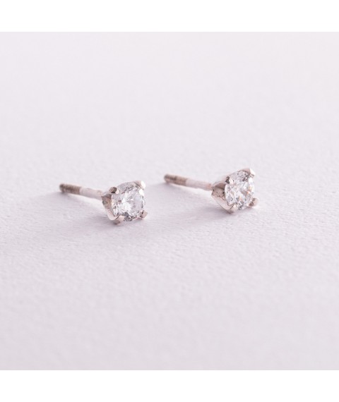 Silver earrings - studs with cubic zirconia (5mm) 12328 Onyx