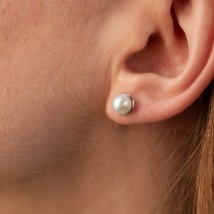 Gold earrings - studs with pearls s05184 Onyx