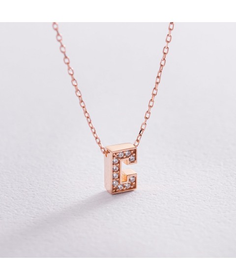 Necklace with the letter "C" in red gold (cubic zirconia) kol01255С Onix 44