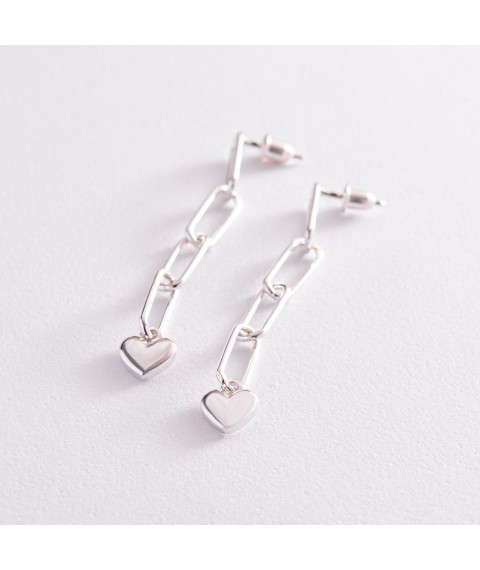 Silver earrings - studs "Hearts on a chain" 123197 Onyx