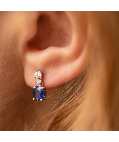 Gold earrings - studs with diamonds and sapphires sb0457nl Onyx
