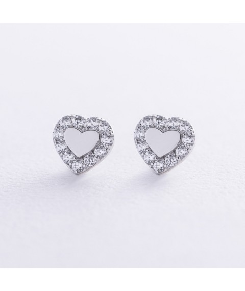 Earrings - studs "Hearts" with cubic zirconia (white gold) s08111 Onyx