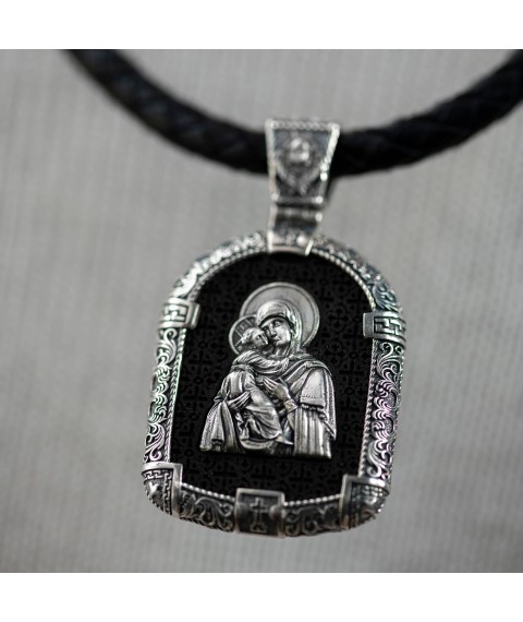 Silver pendant "Virgin Mother of God - Prayer" (ebony) 1230 Onyx