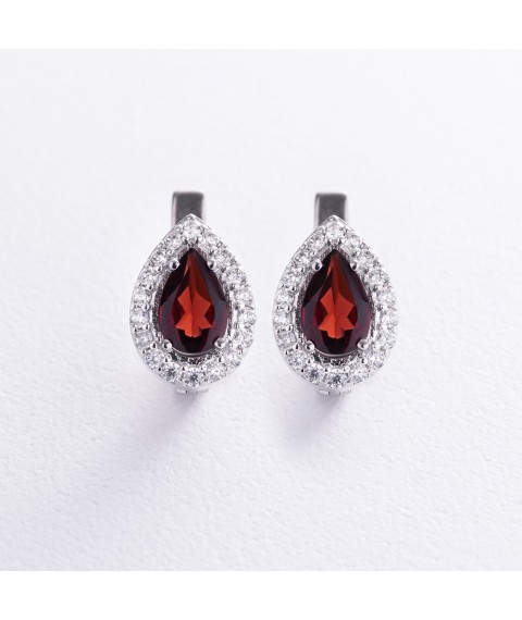 Silver earrings with pyropes and cubic zirconia GS-02-004-4110 Onyx
