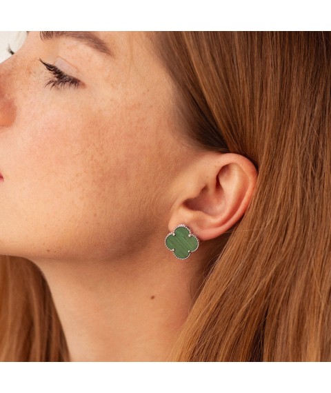 Earrings "Clover" with malachite (white gold) s07798 Onyx