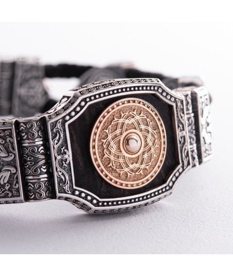 Серебряный браслет "Армянская Звезда" с золотой вставкой (эбеновое) 817 Онікс