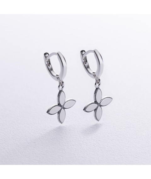 Silver earrings "Clover" 122865 Onyx