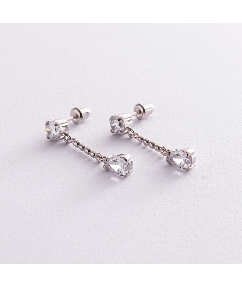Silver earrings - studs (cubic zirconia) 12613 Onyx