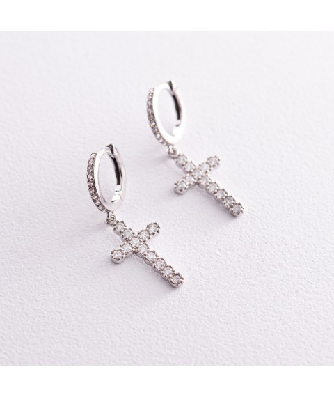 Срібні сережки "Хрестики" з фіанітами 40021.1 Онікс