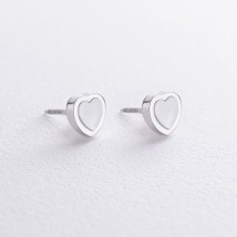Gold earrings - studs "Hearts" with mother-of-pearl s08536 Onyx