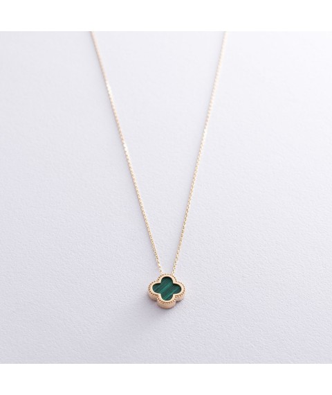 Necklace "Clover" in yellow gold (malachite) coll01693 Onix 45