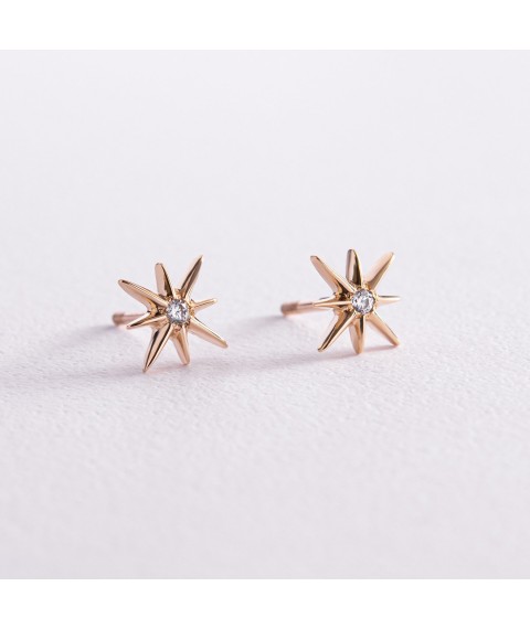 Gold earrings - studs "Stars meteorites" with cubic zirconia s07854 Onyx