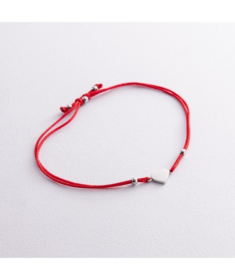 Bracelet with red thread "Heart" (white gold) b05273 Onyx