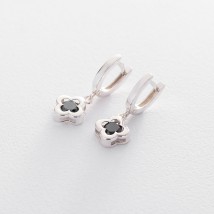Silver earrings "Clover" (black cubic zirconia) 122073 Onyx
