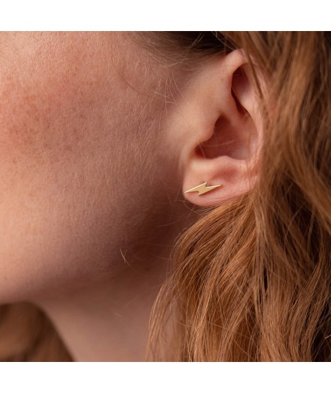 Earrings - studs "Lightning" in yellow gold s07929 Onyx