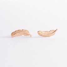 Gold earrings - studs "Feathers" s07853 Onyx