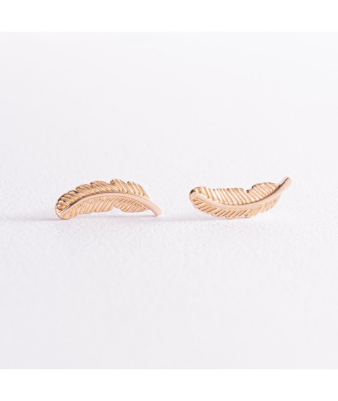 Gold earrings - studs "Feathers" s07853 Onyx