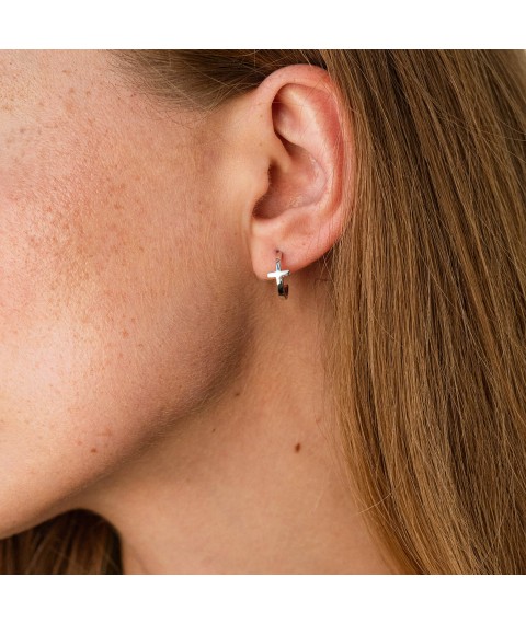 Earrings - studs "Cross" in white gold s07012 Onyx