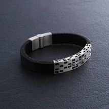 Leather bracelet with silver inserts 366 Onix 21