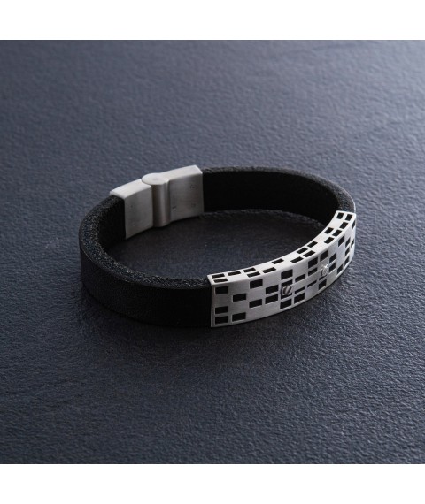 Leather bracelet with silver inserts 366 Onix 21