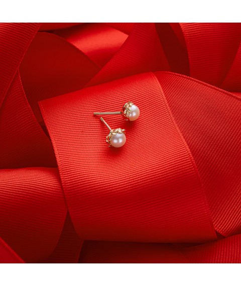 Gold earrings - studs with pearls s07578 Onyx