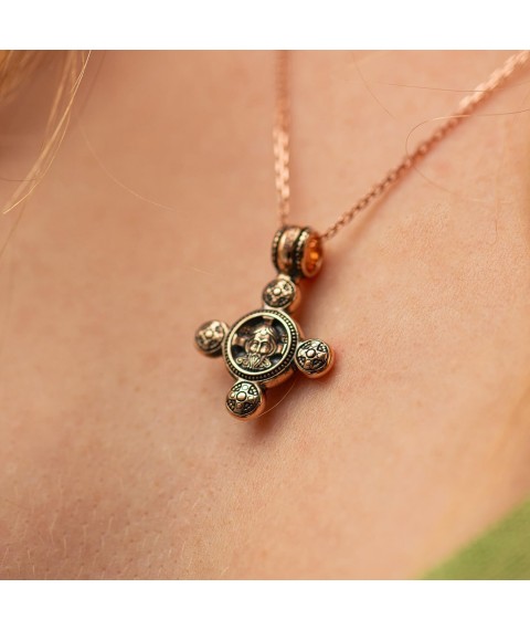 Golden cross "Savior Not Made by Hands. Guardian Angel" p02646 Onyx