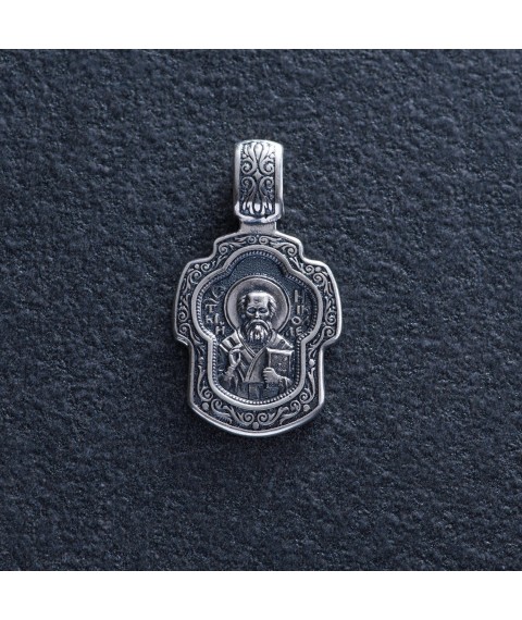 Silver amulet "St. Nicholas the Wonderworker" 132952 Onyx