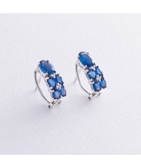 Gold earrings with blue sapphires and diamonds E11172Saj Onyx