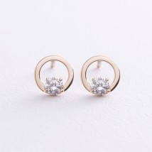 Earrings - studs "Cycle" with cubic zirconia (yellow gold) s08727 Onyx