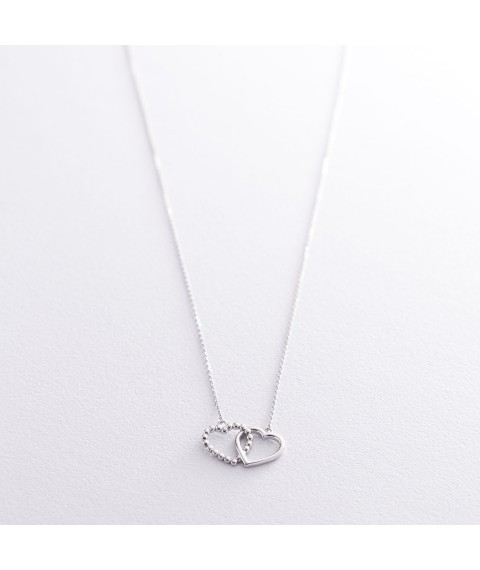 Necklace "Lovers' hearts" in white gold coll01688 Onyx 45