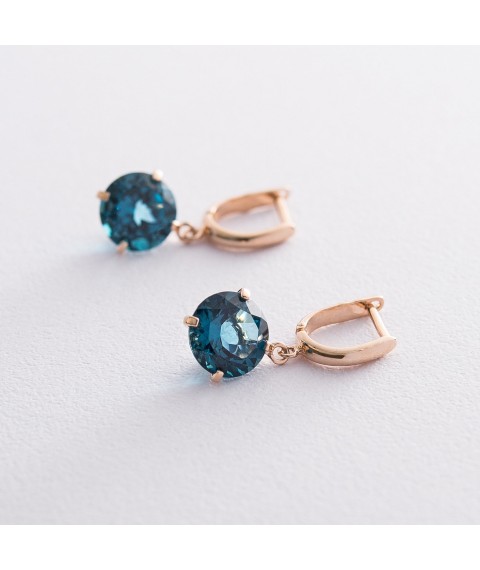 Gold earrings "Attraction" (synthetic topaz "London Blue") s05301 Onyx