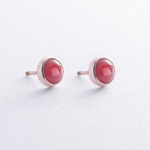 Earrings - studs with coral (red gold) s08678 Onyx