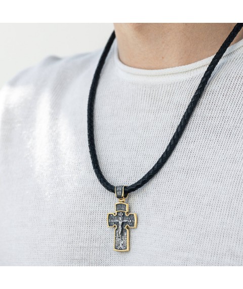 Silver cross with gilding ''Crucifixion. Archangel Michael.'' 132504 Onyx