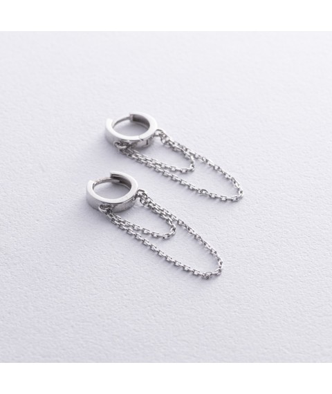 Серебряные серьги - кольца с цепочками 7072 Онікс