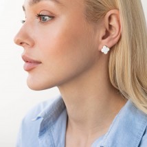 Gold earrings "Clover" (white enamel) 400281E Onyx