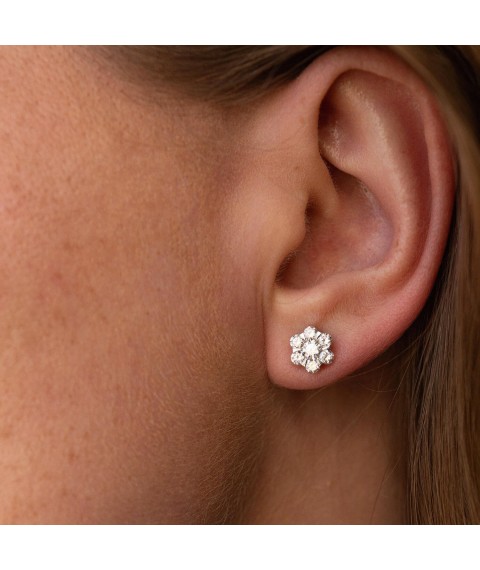 Gold earrings - studs "Flowers" with diamonds sb0413cha Onyx