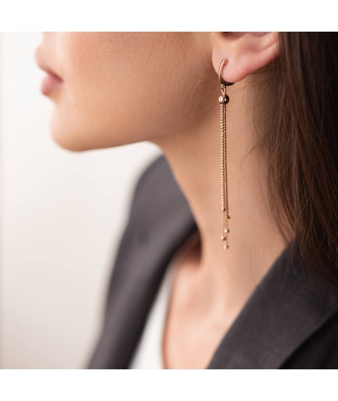 Gold earrings "Balls" on a chain s07419 Onyx