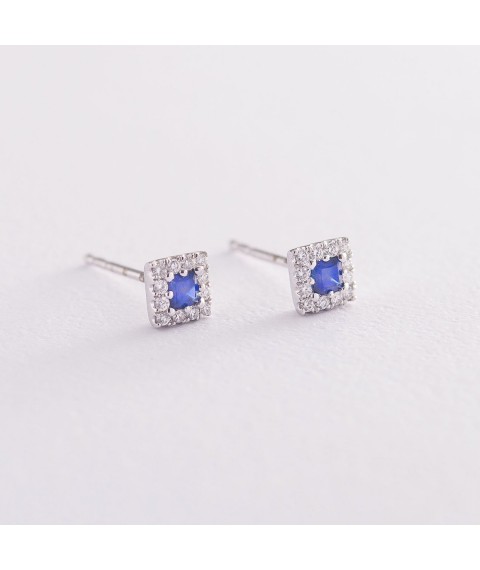 Gold earrings "Square" with sapphires and diamonds sb0097lg Onyx